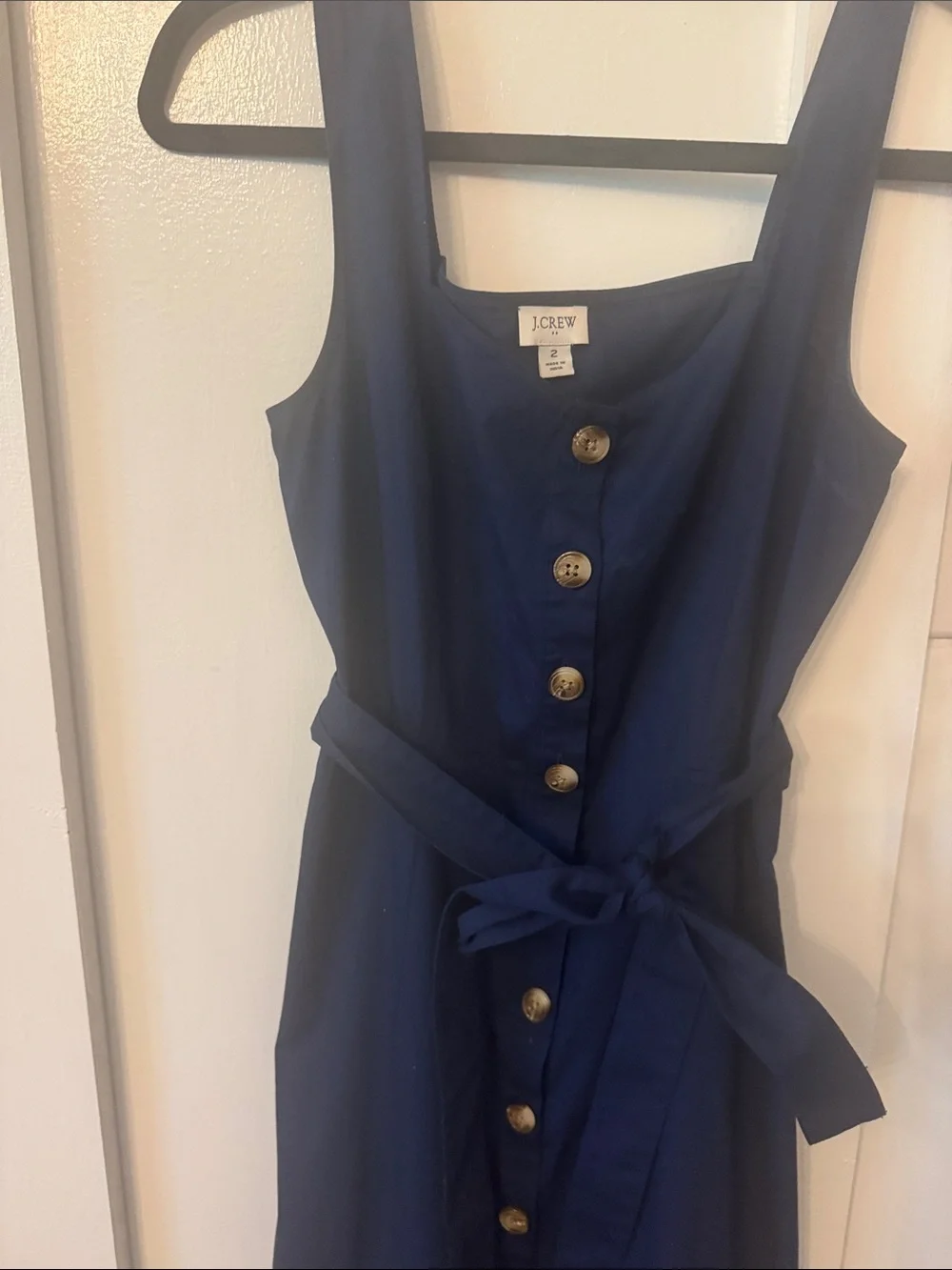 Jcrew factory Navy Button-Front Sleeveless Midi Dress with Waist Tie